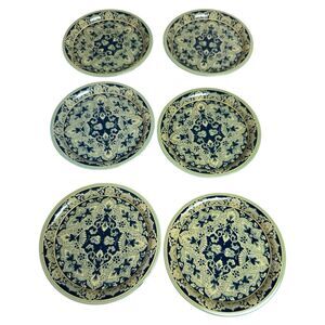 Vintage Delft Holland Metal Snack Plates Set/6 - 6” Blue Windmill